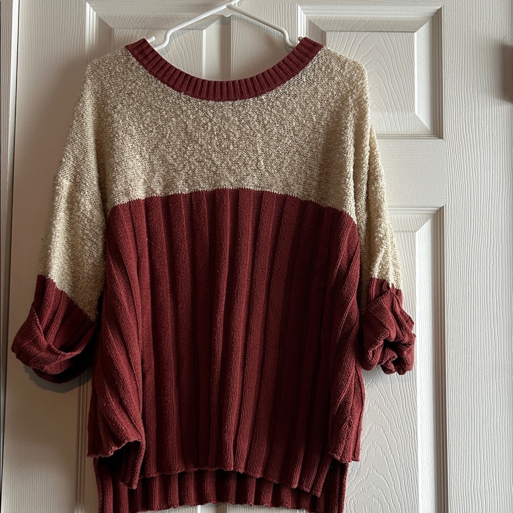 Umgee Burgundy and Cream Knit Sweater